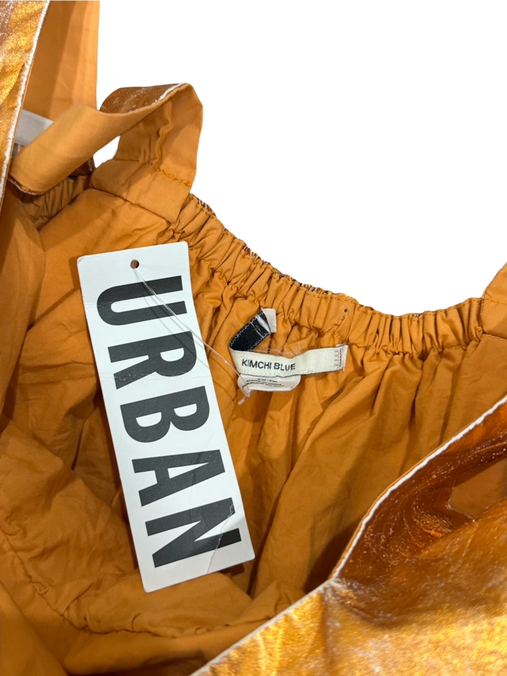 ๐งก NWT Urban Outfitters Kimchi Blue Avana Metallic Babydoll Mini Dress Orange XS - Picture 11 of 14